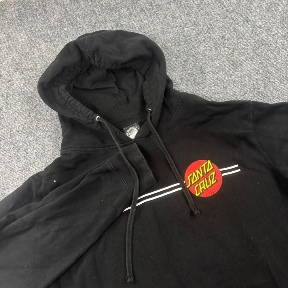 Santa Cruz Hoodie XL Black Classic Dot Logo Graphic Pullover Mens